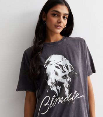 Dark Grey Cotton Blondie Oversized Logo T Shirt New Look