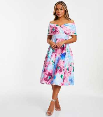 QUIZ Petite Multi Colour Floral Bardot Mini Dress