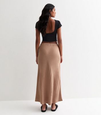 Stone High Waist Drawstring Midi Skirt New Look