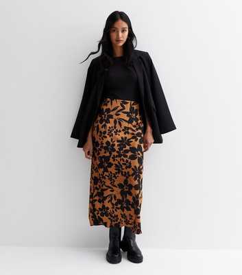 Bloom Print Satin Midi Skirt 