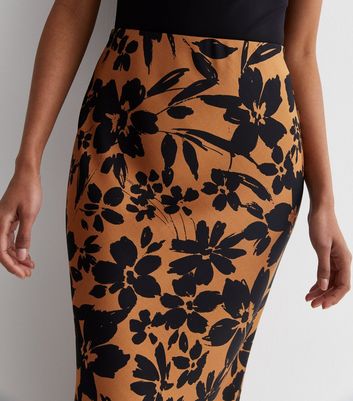 Bloom Print Satin Midi Skirt New Look