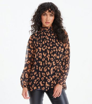 QUIZ Black Animal Print Chiffon High Neck Blouse New Look