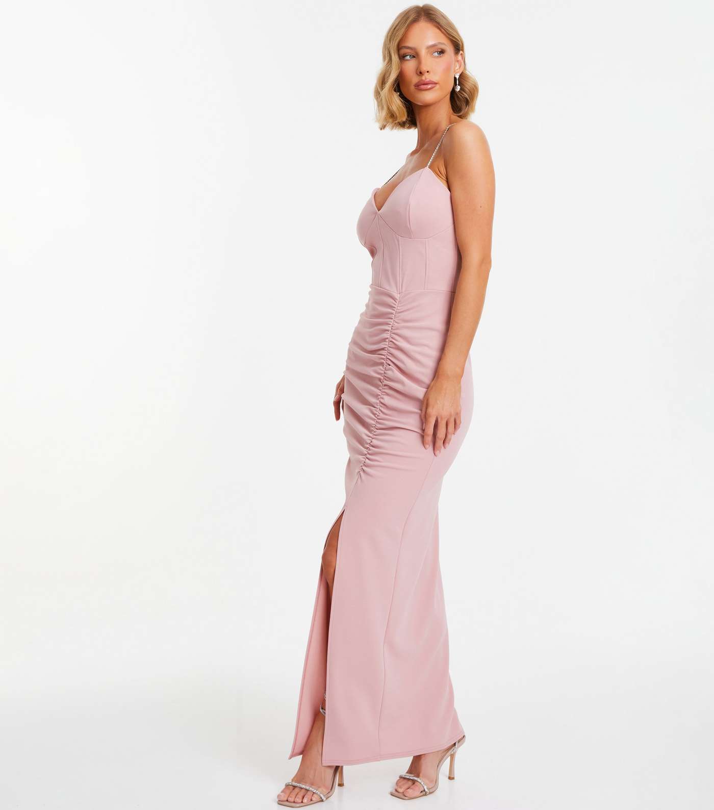 QUIZ Pink Ruched Maxi Dress Image 2