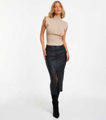 Quiz Black Leather-Look Midi Skirt
