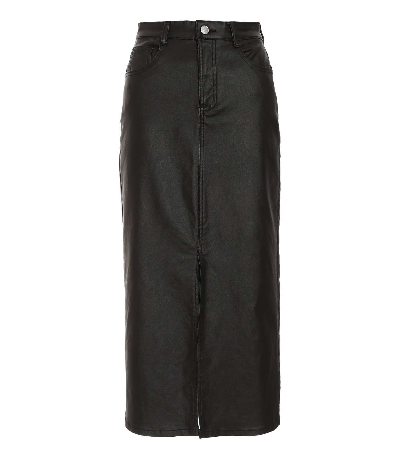 Quiz Black Leather-Look Midi Skirt Image 4