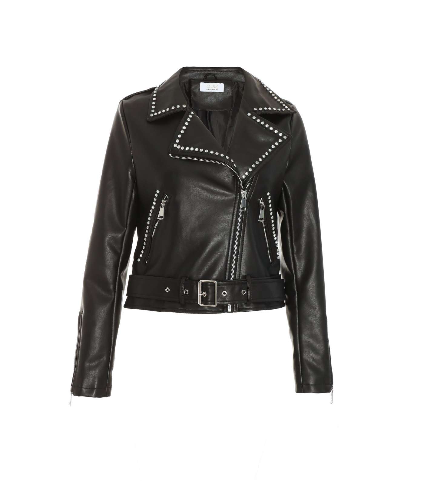 QUIZ Black Leather-Look Biker Jacket Image 4