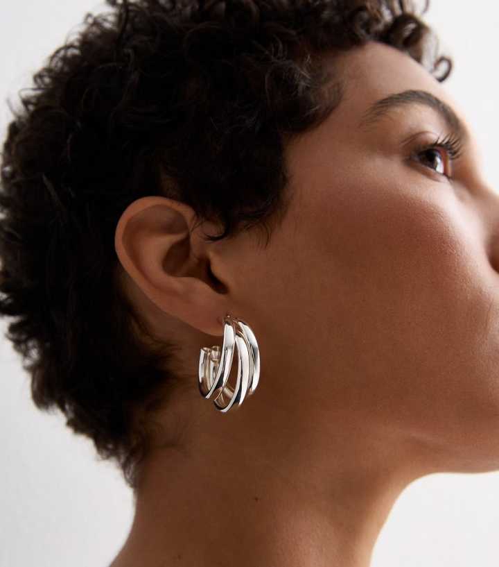 Silver Chunky Triple Hoop Earrings