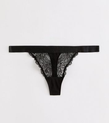 Black Lace Thong New Look