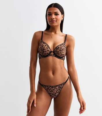 Brown Leopard Print Mesh Thong 