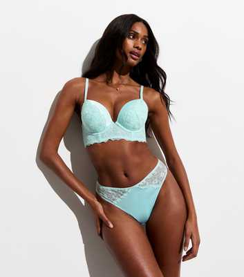 Mint Green Floral-Embroidered Brazilian Briefs 