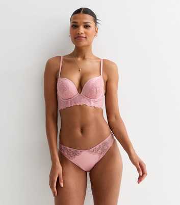 Pink Floral-Embroidered Brazilian Briefs