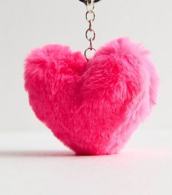 Bright Pink Faux Fur Heart Bag Charm New Look