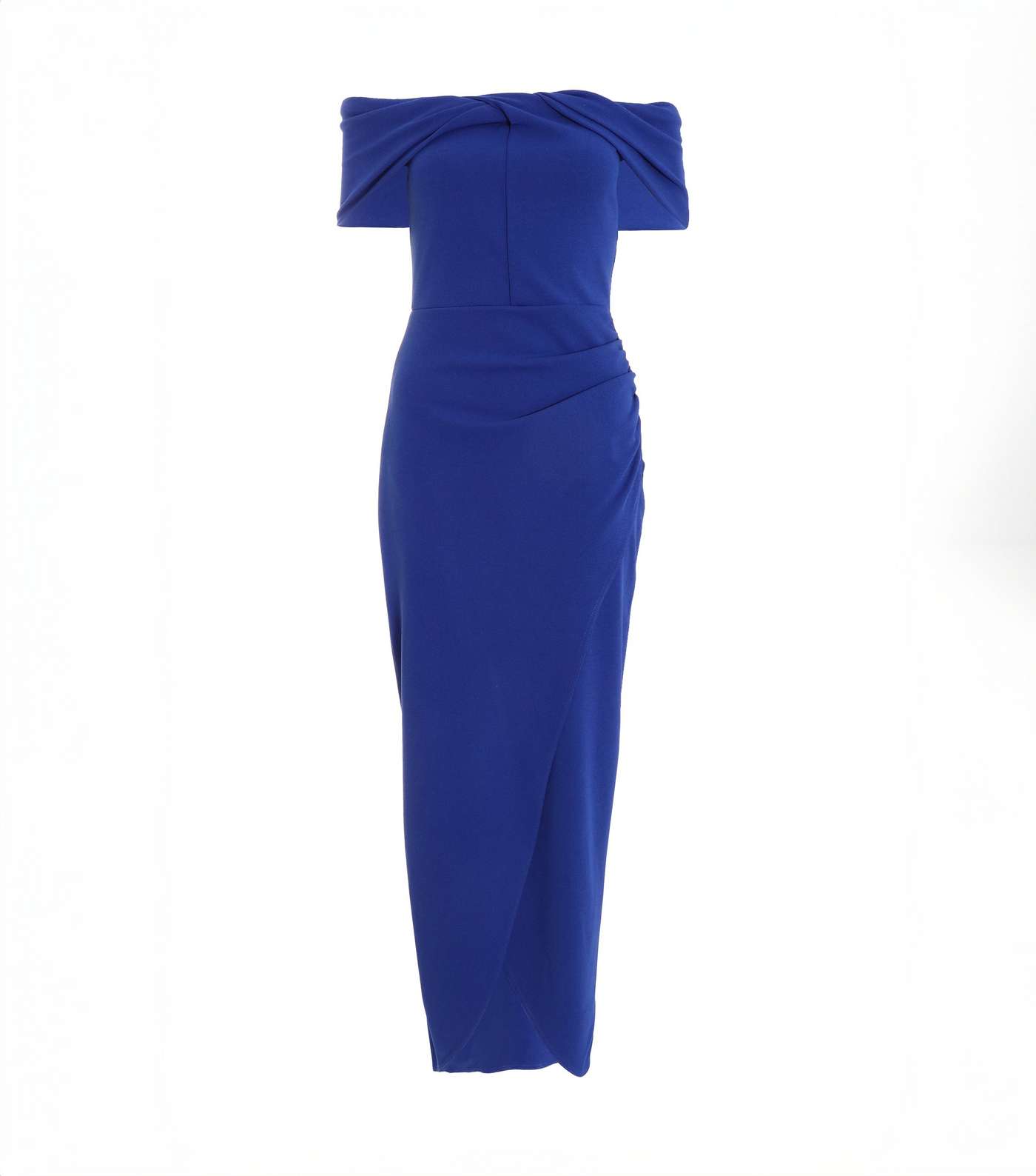 QUIZ Bright Blue Bardot Ruched Maxi Dress Image 4