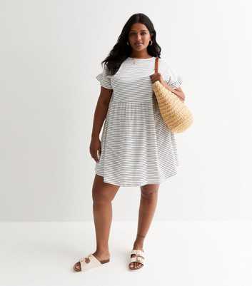 Curves White Stripe Mini Smock Dress