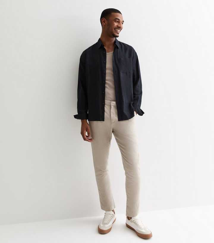 Stone Linen Blend Slim-Fit Trousers