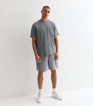 Men's Pale Grey Drawstring Cargo Shorts New Look