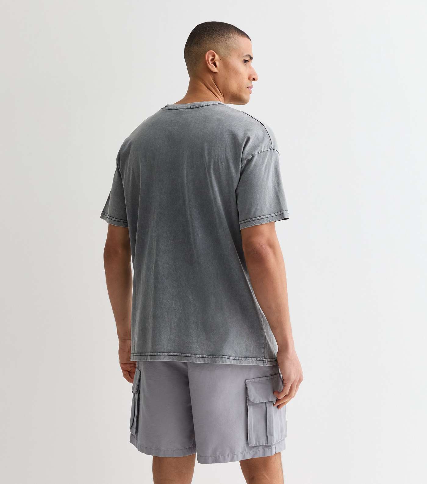 Pale Grey Drawstring Tech Relaxed Fit Cargo Shorts Image 4
