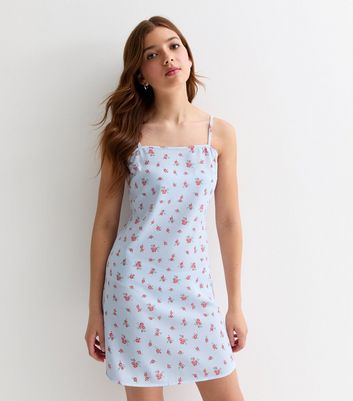 Girls Blue Front Button Strappy Dress