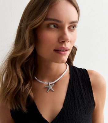 Silver Starfish Rope Necklace New Look