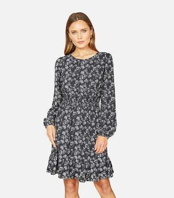 Mela Black Floral Shirred Waist Mini Dress