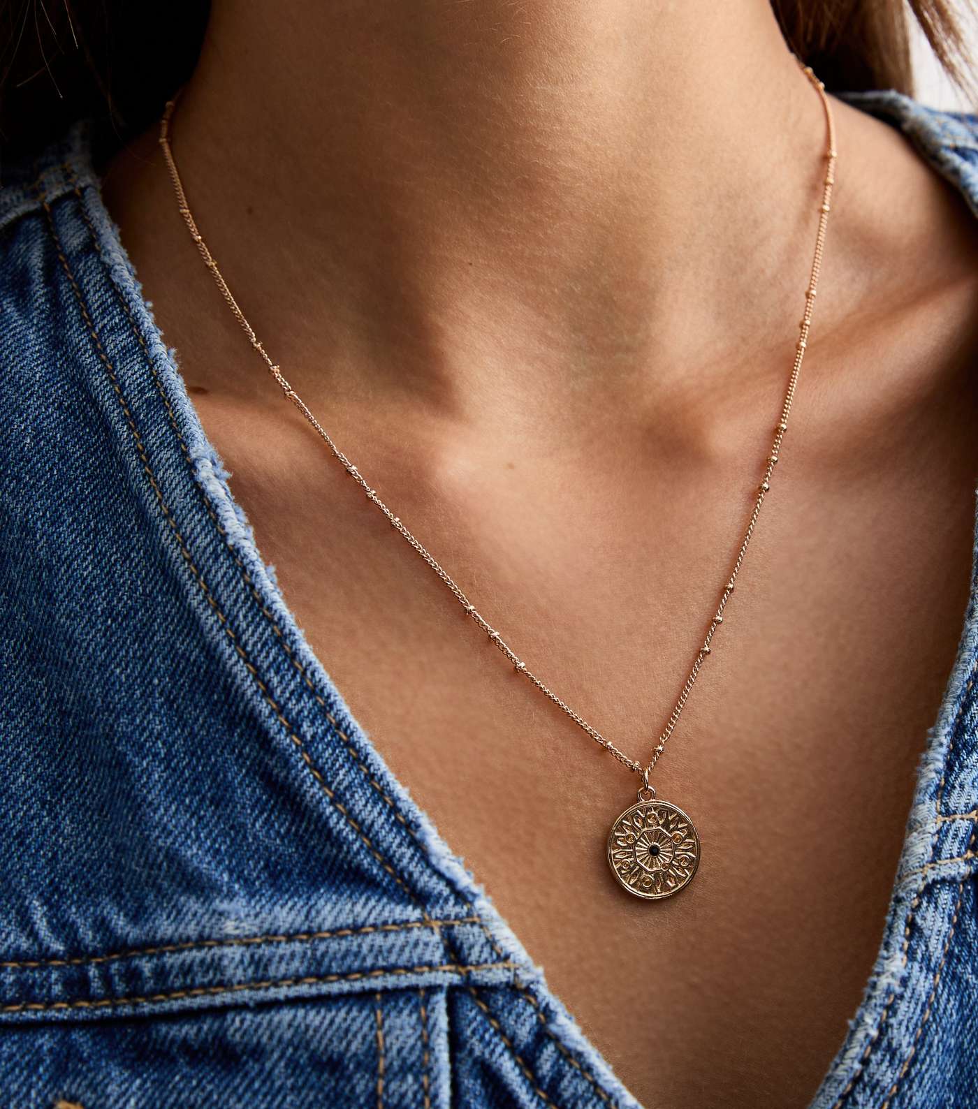 Gold Tone Triple Layered Disc Pendant Necklace