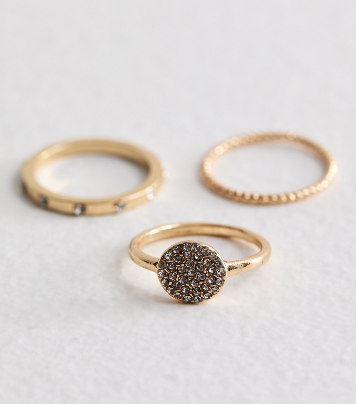 3 Pack Gold Diamanté Rings New Look