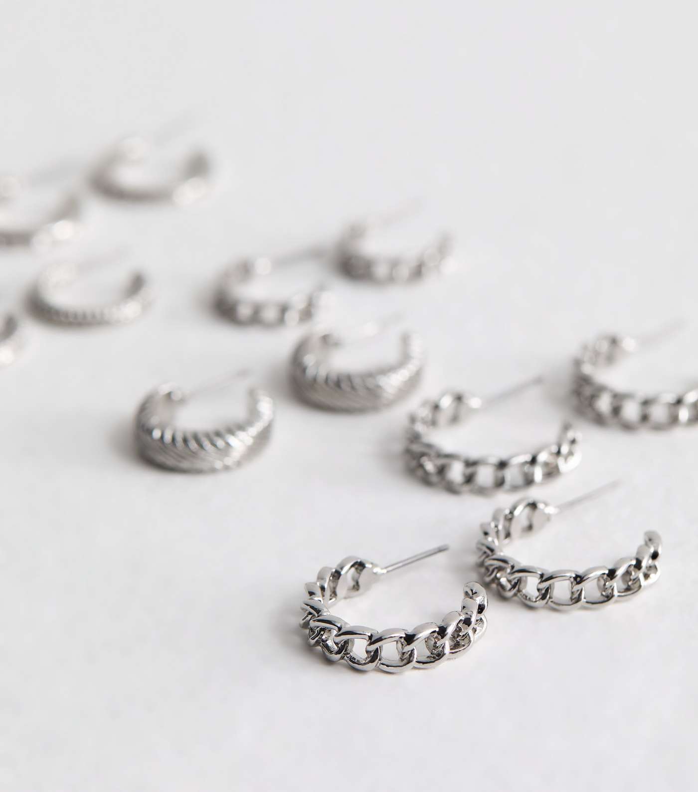 6 Pack Silver Chunky Chain Hoop Earrings Image 4