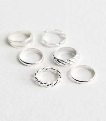 6 Pack Silver Chain Twist Rings