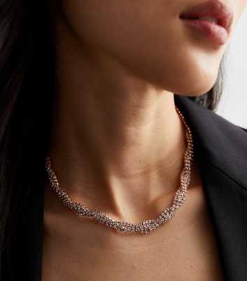 Rose Gold Diamanté Plaited Necklace