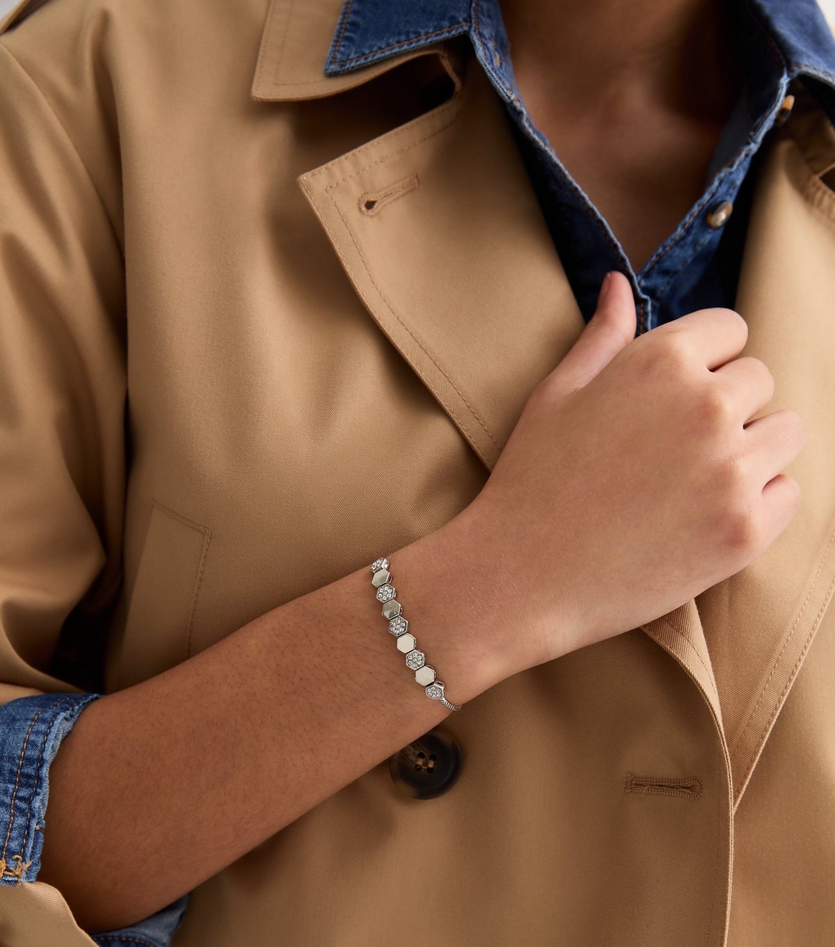 Silver Diamante Hexagon Toggle Bracelet New Look