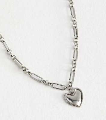 Silver-Tone Heart Pendant Mixed Chain Necklace