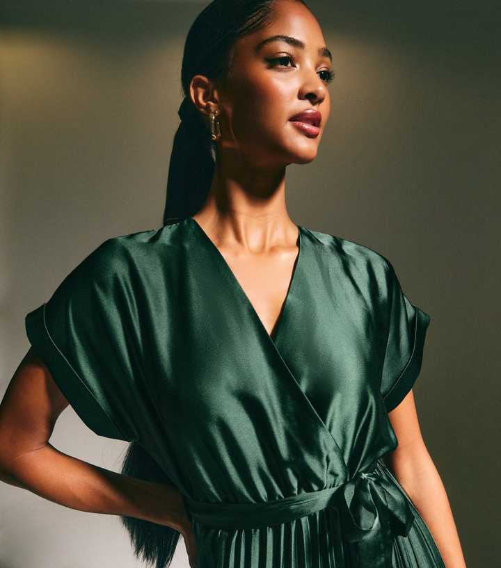 green emerald velvet dress Celina Bottle Green Satin High-Neck Maxi Dress  Club L London