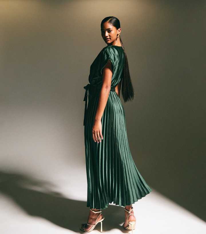 knee length dresses for ladies Rayne Satin Pleated Dress