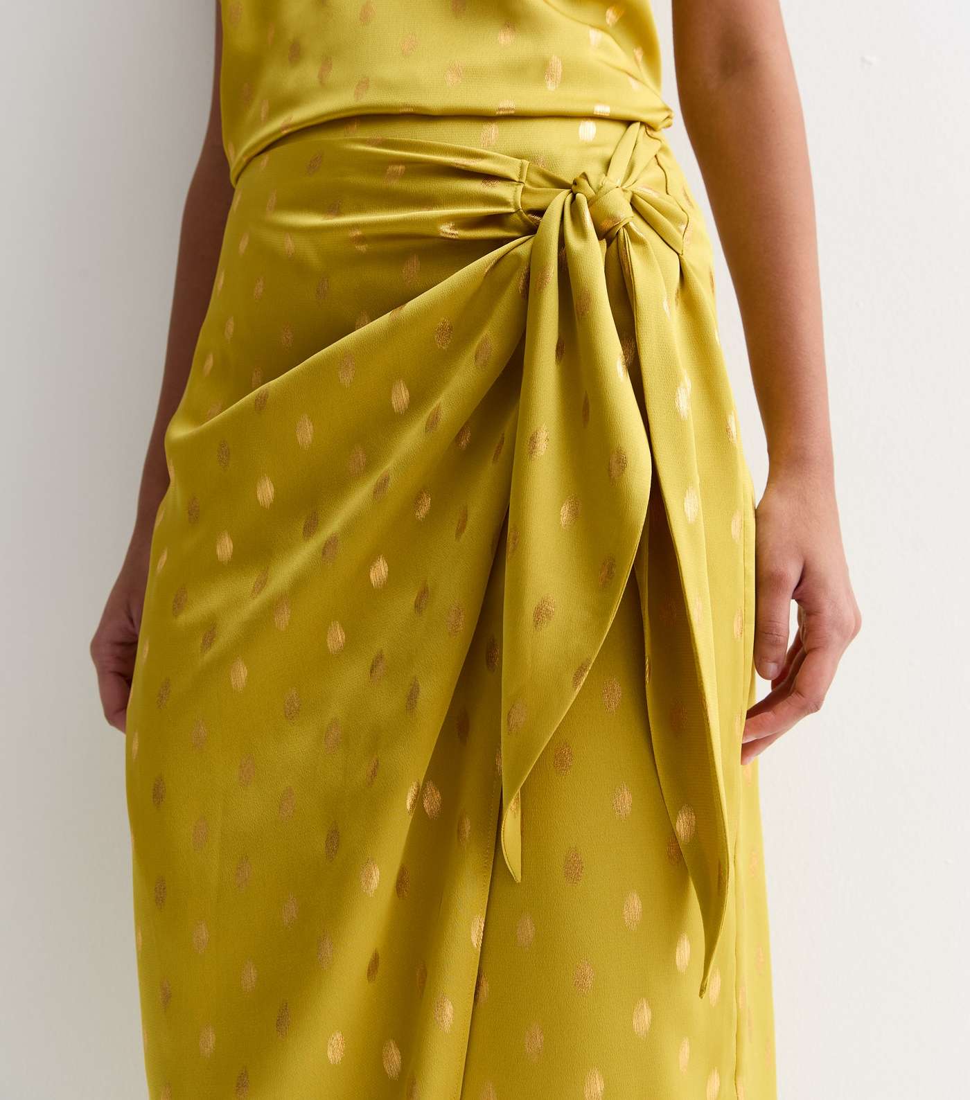 Green Gold Foil Print Wrap Midi Skirt Image 3