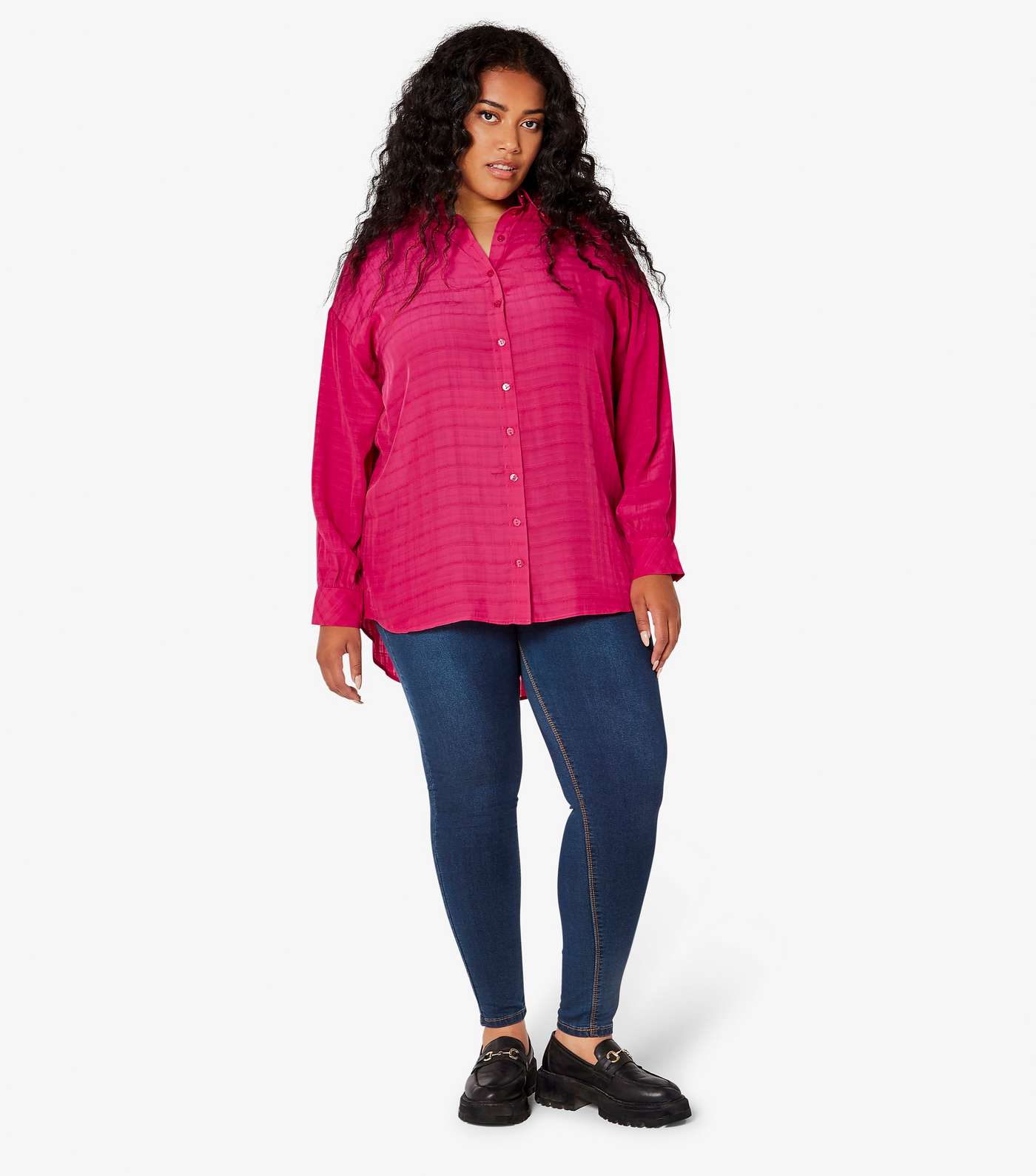 Apricot Curves Bright Pink Check Oversized Shirt Image 2