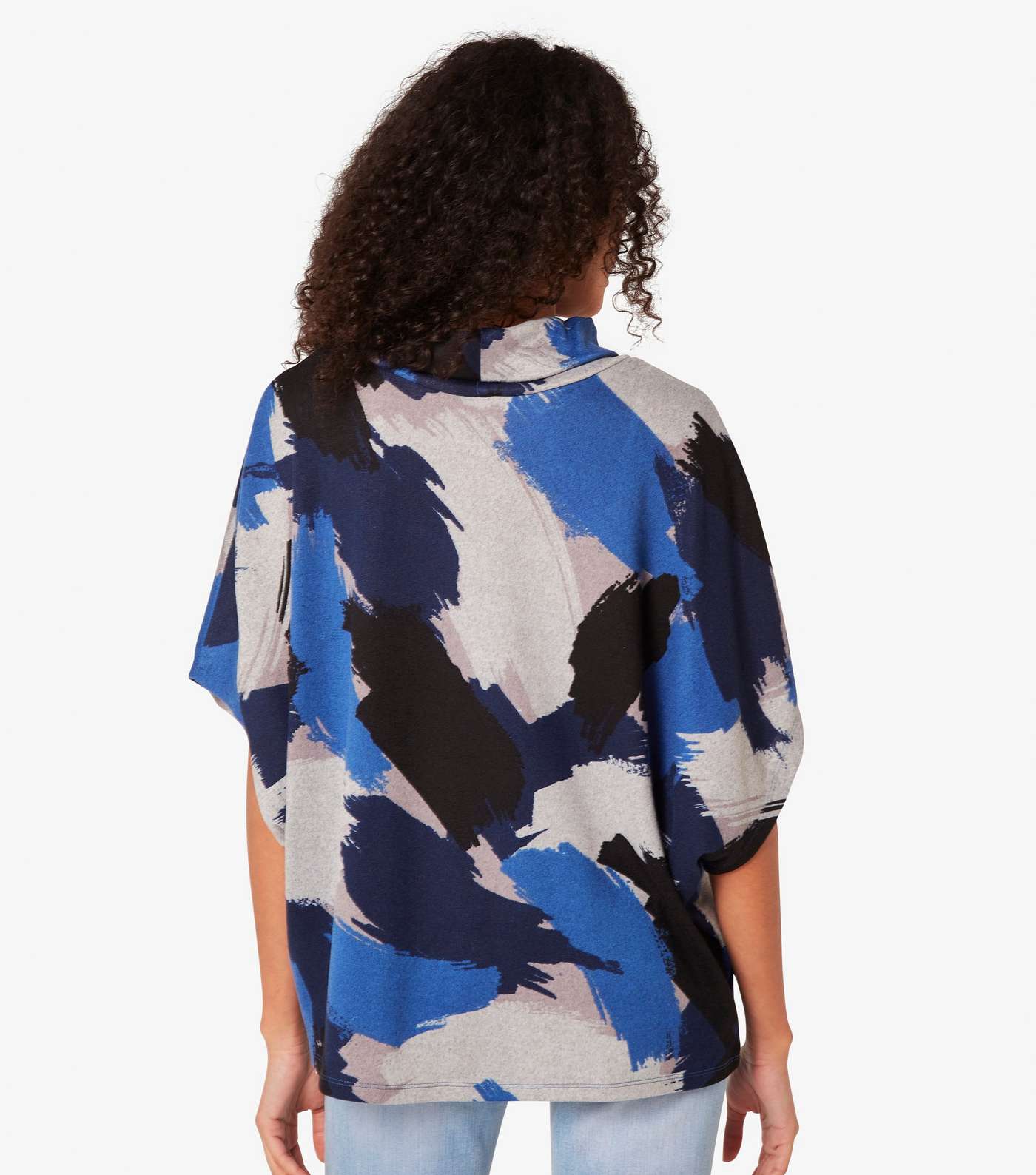 Apricot Bright Blue Abstract Print Knit Roll Neck Top Image 3