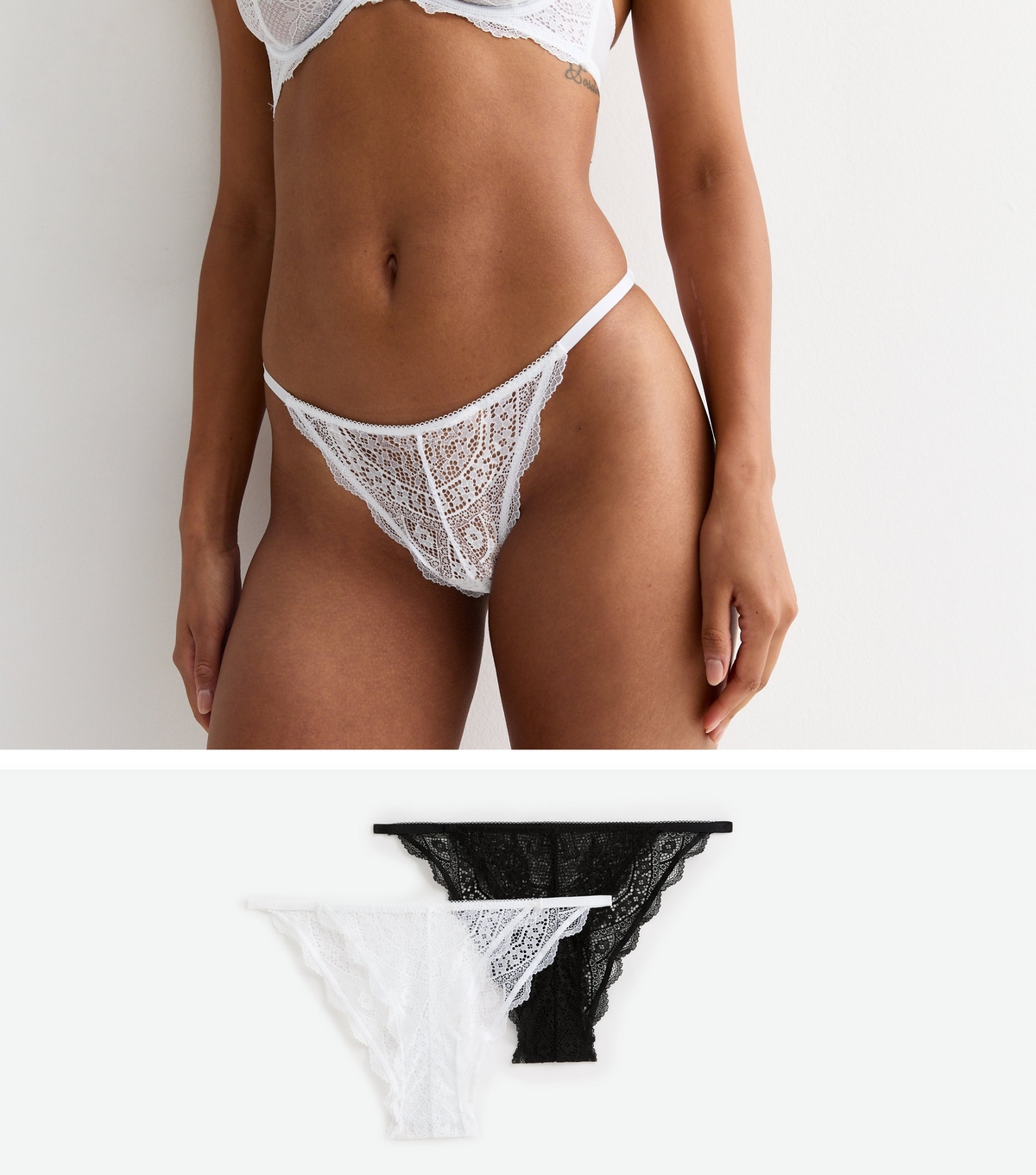 Women's White 2 Pack Lace Tanga Brief Set New Look