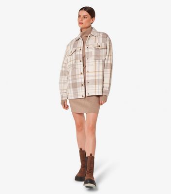 Apricot Stone Check Print Brushed Shacket New Look