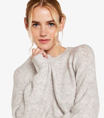 Apricot Pale Grey Pointelle Knit Crew Neck Jumper New Look