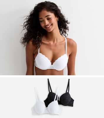 2 Pack Black And White Lace And Mesh T-Shirt Bras 