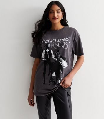 Dark Grey Fleetwood Mac Rumours Logo Oversized T-Shirt New Look