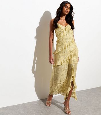 Gold Strappy Ruffle Split Hem Maxi Dress New Look