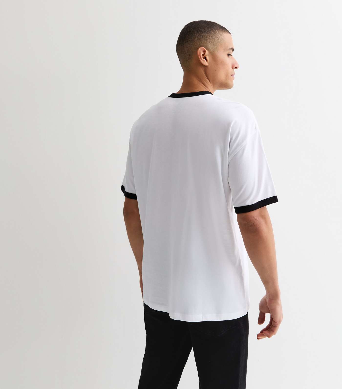 Black and White Cotton Ringer Oversized T-Shirt Image 4