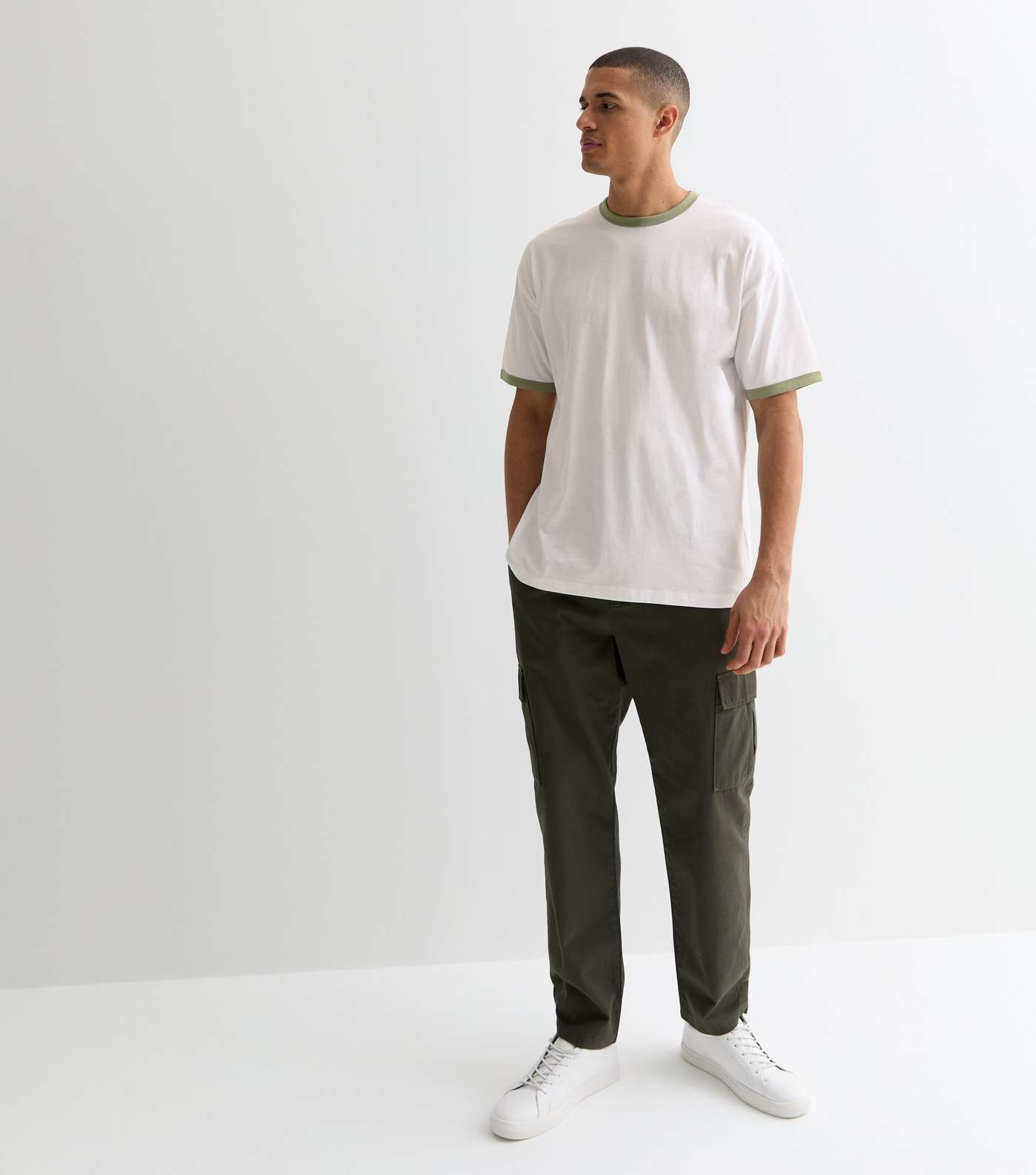 Green and White Cotton Ringer Oversized T-Shirt Image 3