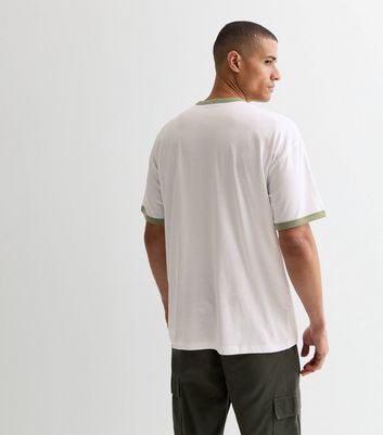 Men's Green and White Cotton Ringer Oversized T-Shirt New Look