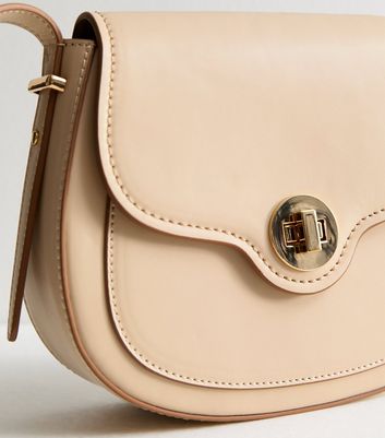Cream Leather-Look Cross Body Saddle Bag New Look