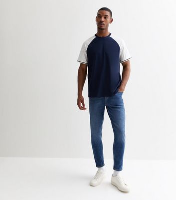 Men's Blue Cotton Raglan Oversized T-Shirt New Look