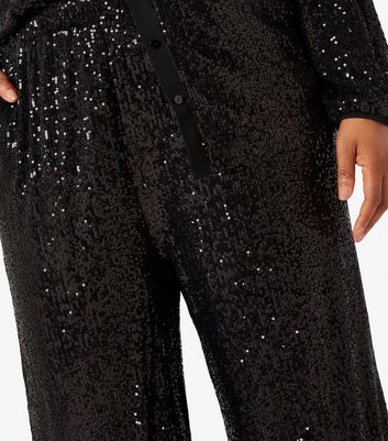 Apricot Curves Black Sequin Wide Leg Trousers New Look