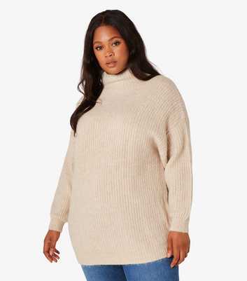 Apricot Curves Stone Ribbed Knit High Neck Jumper