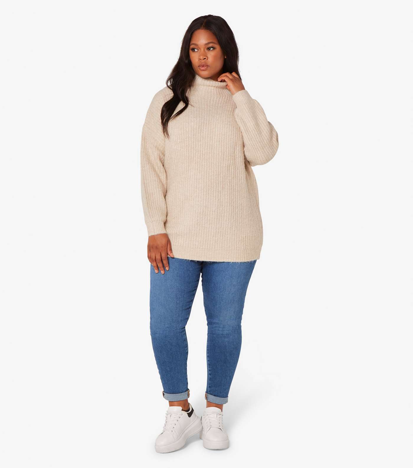 Apricot Curves Stone Ribbed Knit High Neck Jumper Image 2